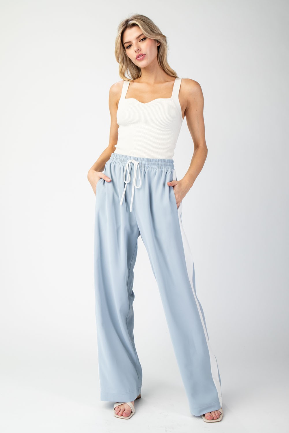 Track & Flare Striped Wide Leg Pants.