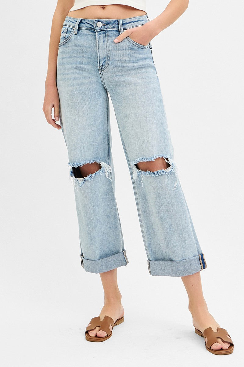 Light Mid-Rise Boyfriend Denim Jean with Cuff | Risen