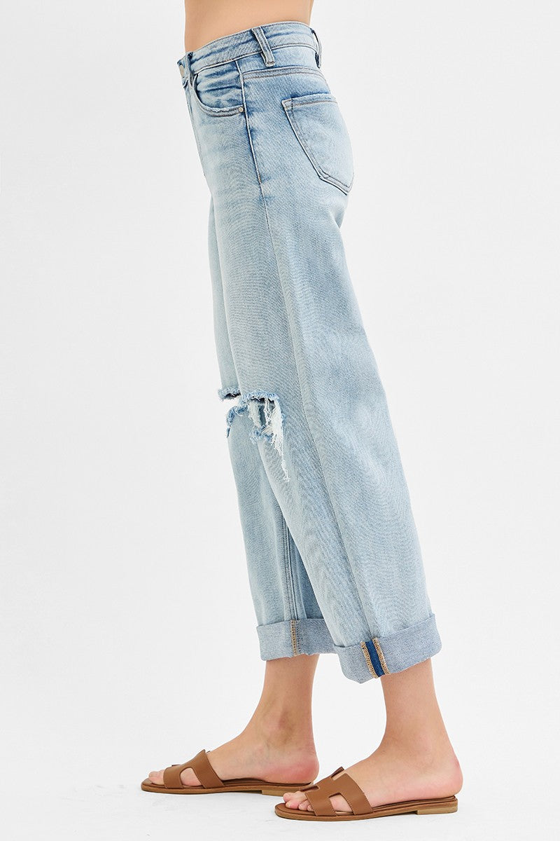 Light Mid-Rise Boyfriend Denim Jean with Cuff | Risen