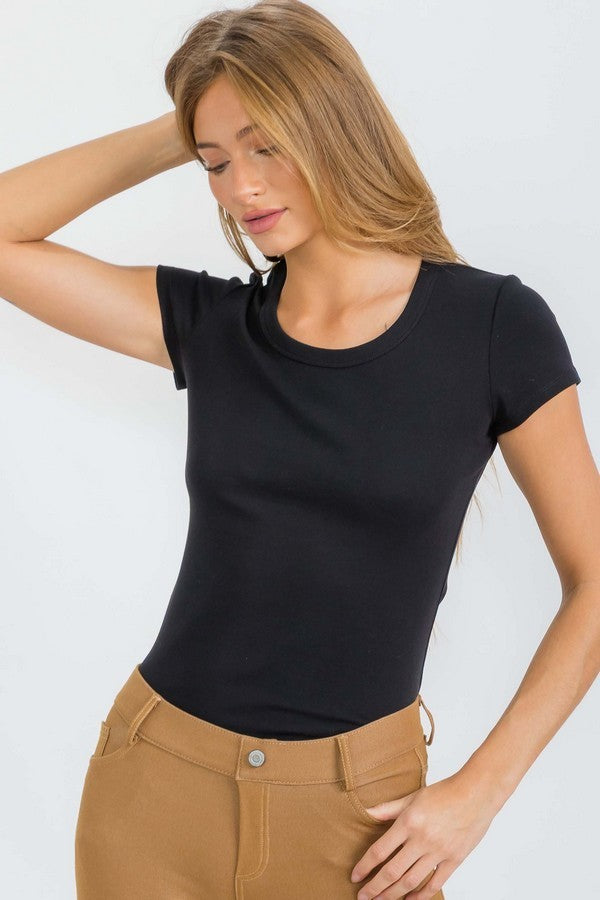 Cotton Rib U-neck Short Sleeve T-shirt