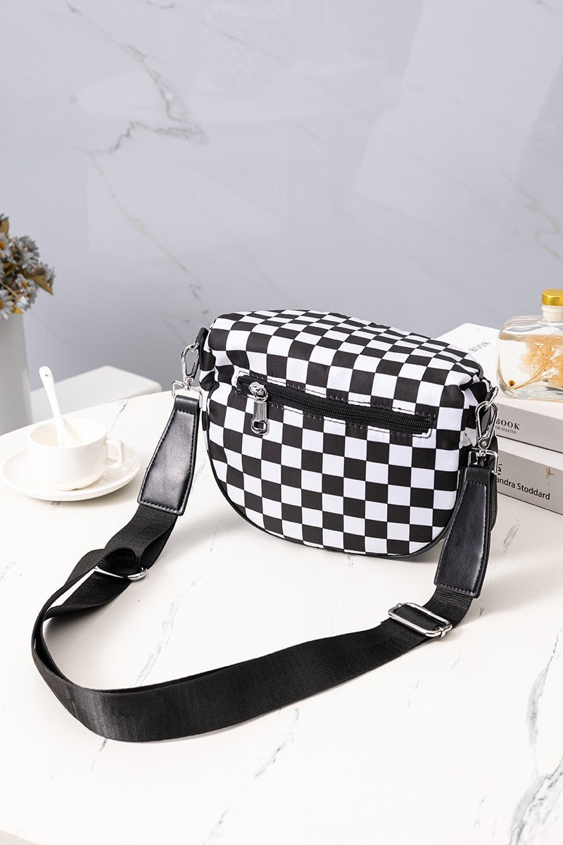 Checkered Double Zip Crescent Sling Bum Bag - DEAL