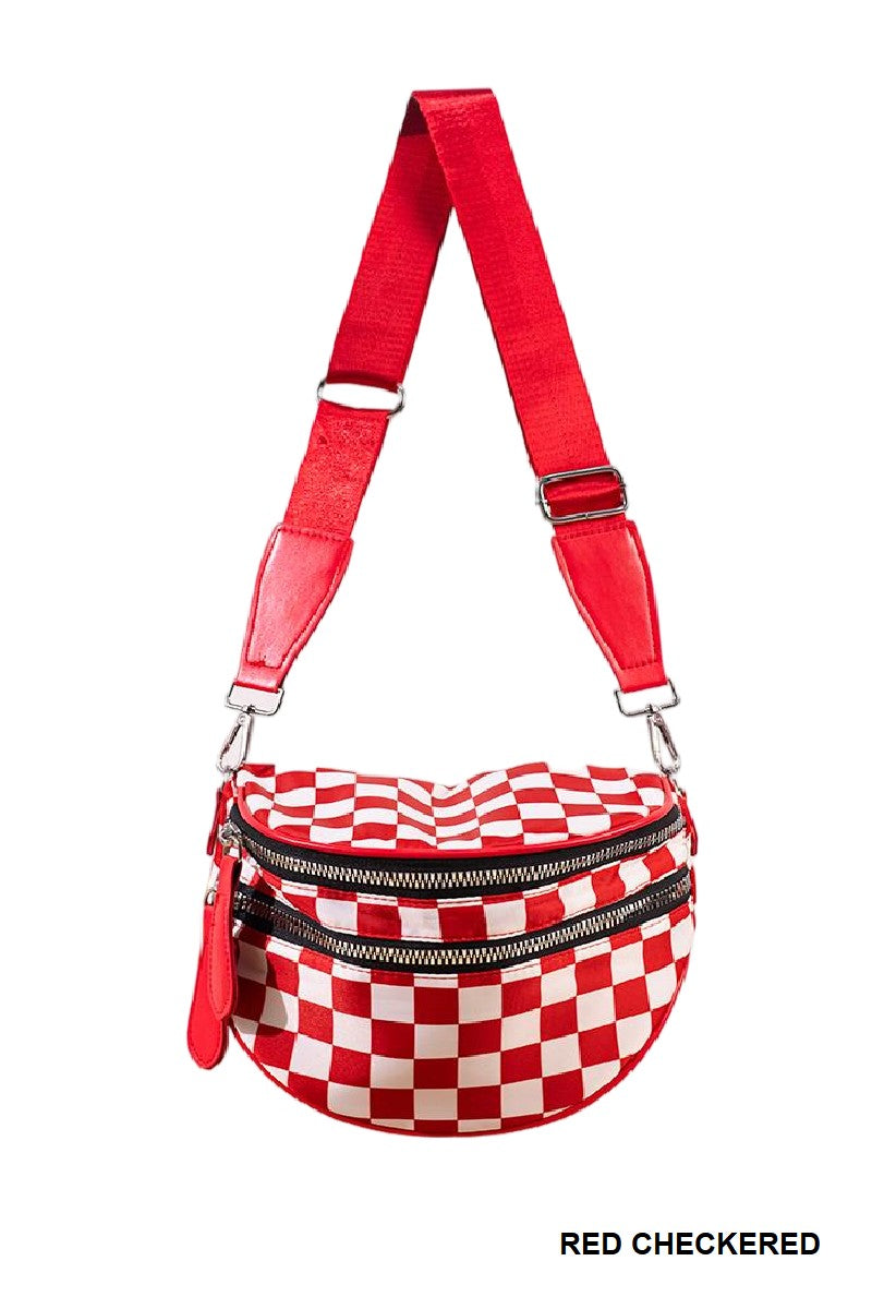 Checkered Double Zip Crescent Sling Bum Bag - DEAL