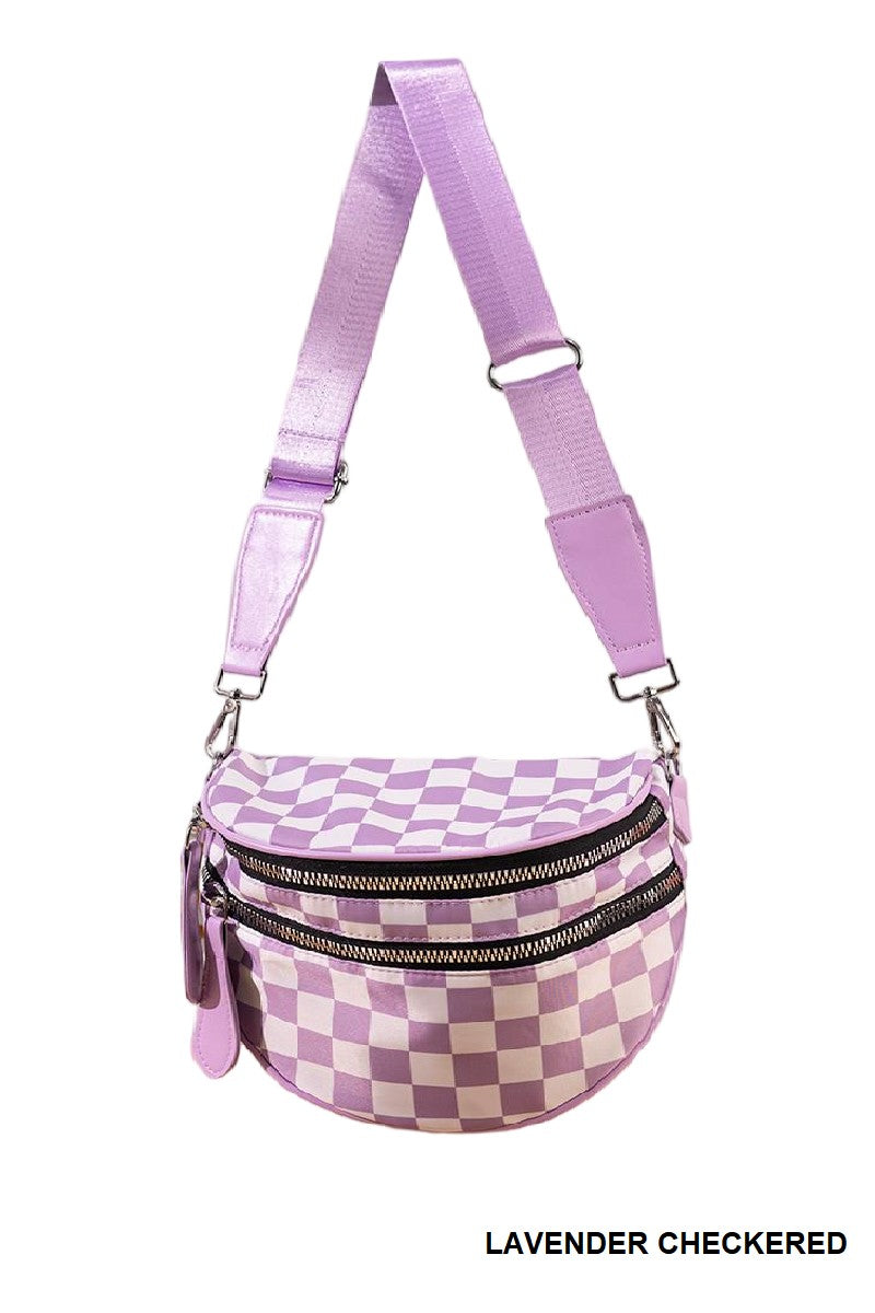 Checkered Double Zip Crescent Sling Bum Bag - DEAL