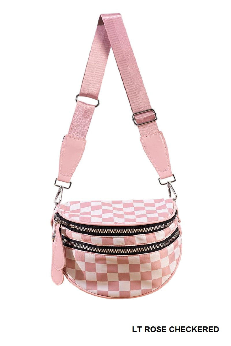 Checkered Double Zip Crescent Sling Bum Bag - DEAL