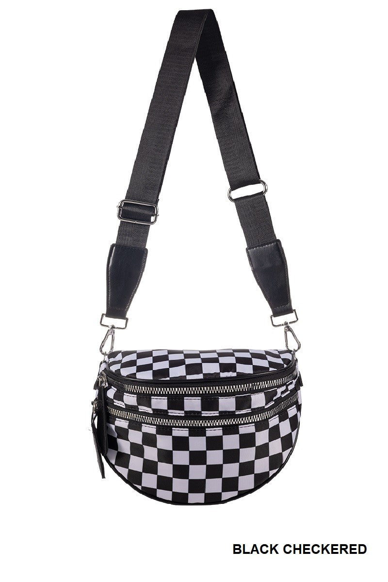 Checkered Double Zip Crescent Sling Bum Bag - DEAL