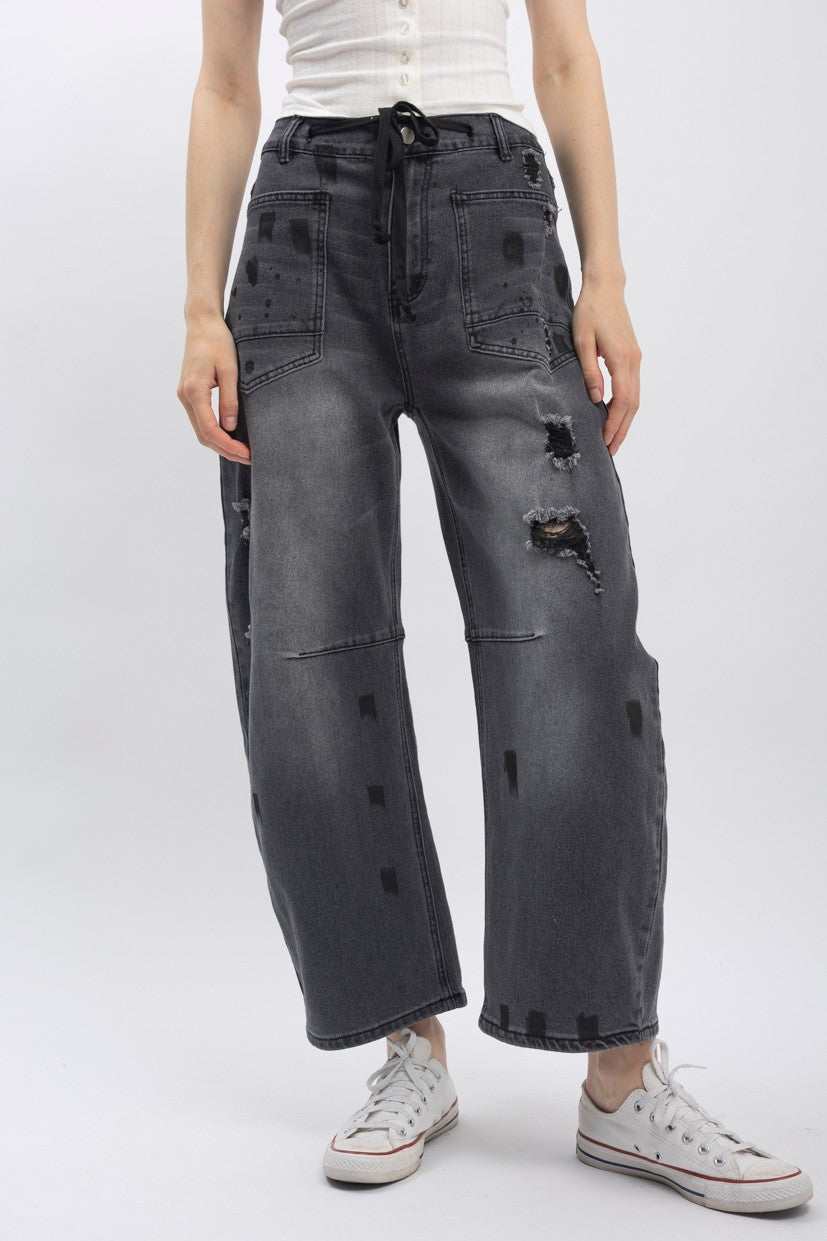 Washed Distressed Barrel Jeans | BLUEVELVET *LA LIVE PREORDER 44%OFF