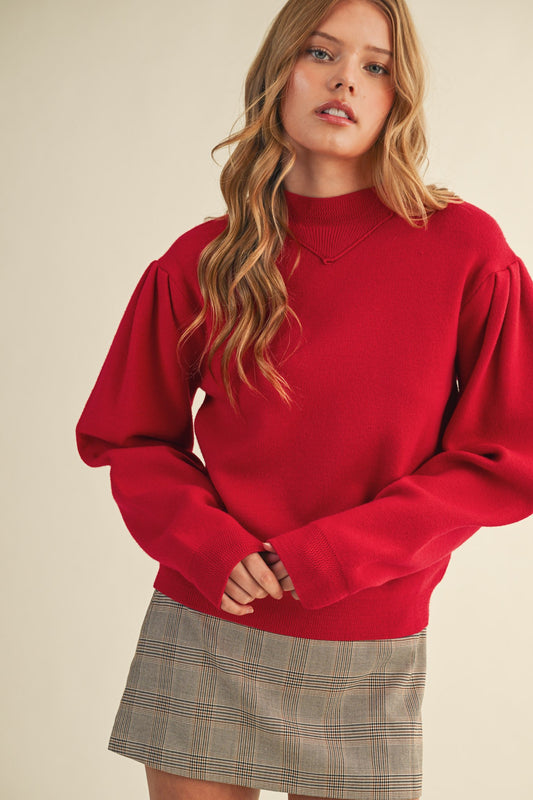 Zig Zag Ribbed Knit Mock Neck Sweater