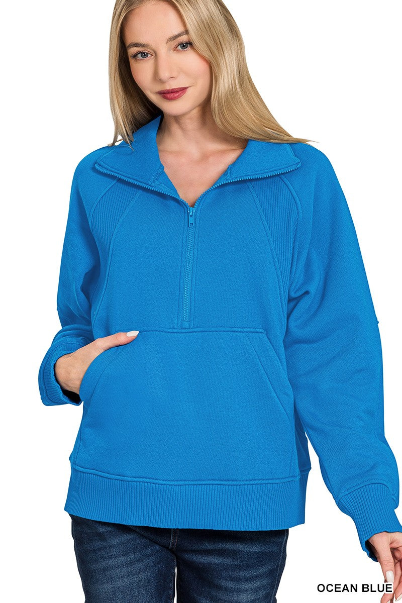 The Jessie Half Zip Fleece Pullover w/ Kangaroo Pocket | ZENANA (5 COLORS) *DEAL*