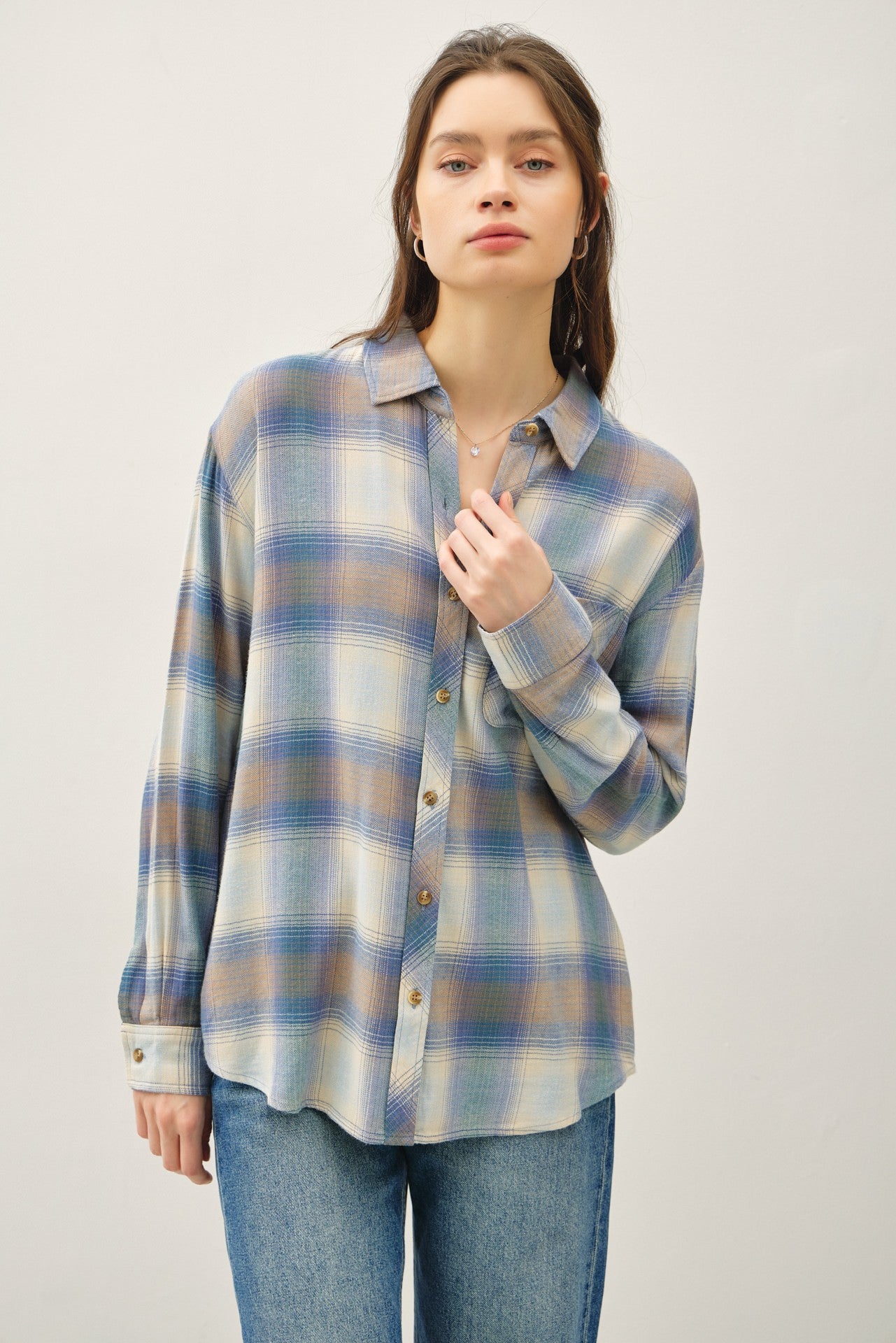 Retro Blue Vintage Plaid Boxy Shirt | BE COOL *LA LIVE PREORDER