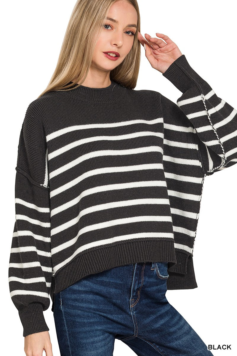 The Saylor Exposed Seam Striped Oversized Sweater | Zenana (4 COLORS)