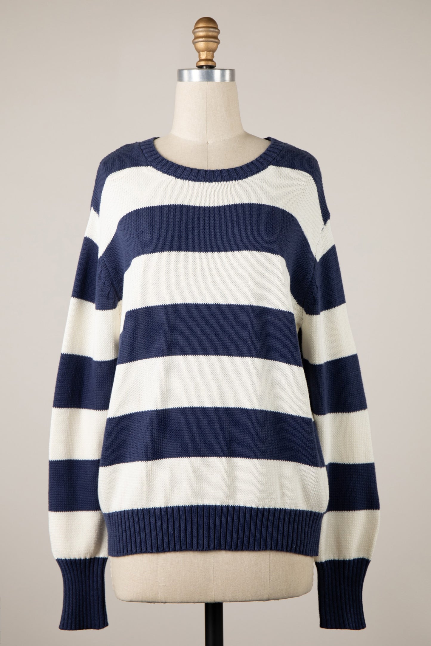 Basic Cozy Soft Knit Striped Cotton Sweater Top (2 COLORS) | MIRACLE *LA LIVE PREORDER