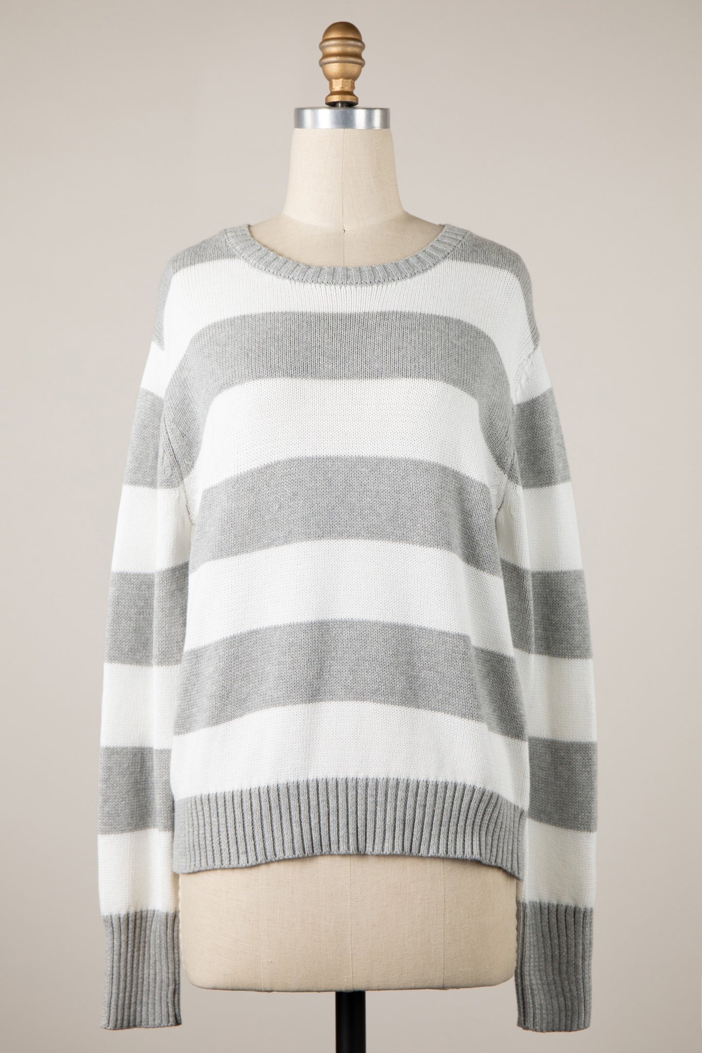 Basic Cozy Soft Knit Striped Cotton Sweater Top (2 COLORS) | MIRACLE *LA LIVE PREORDER