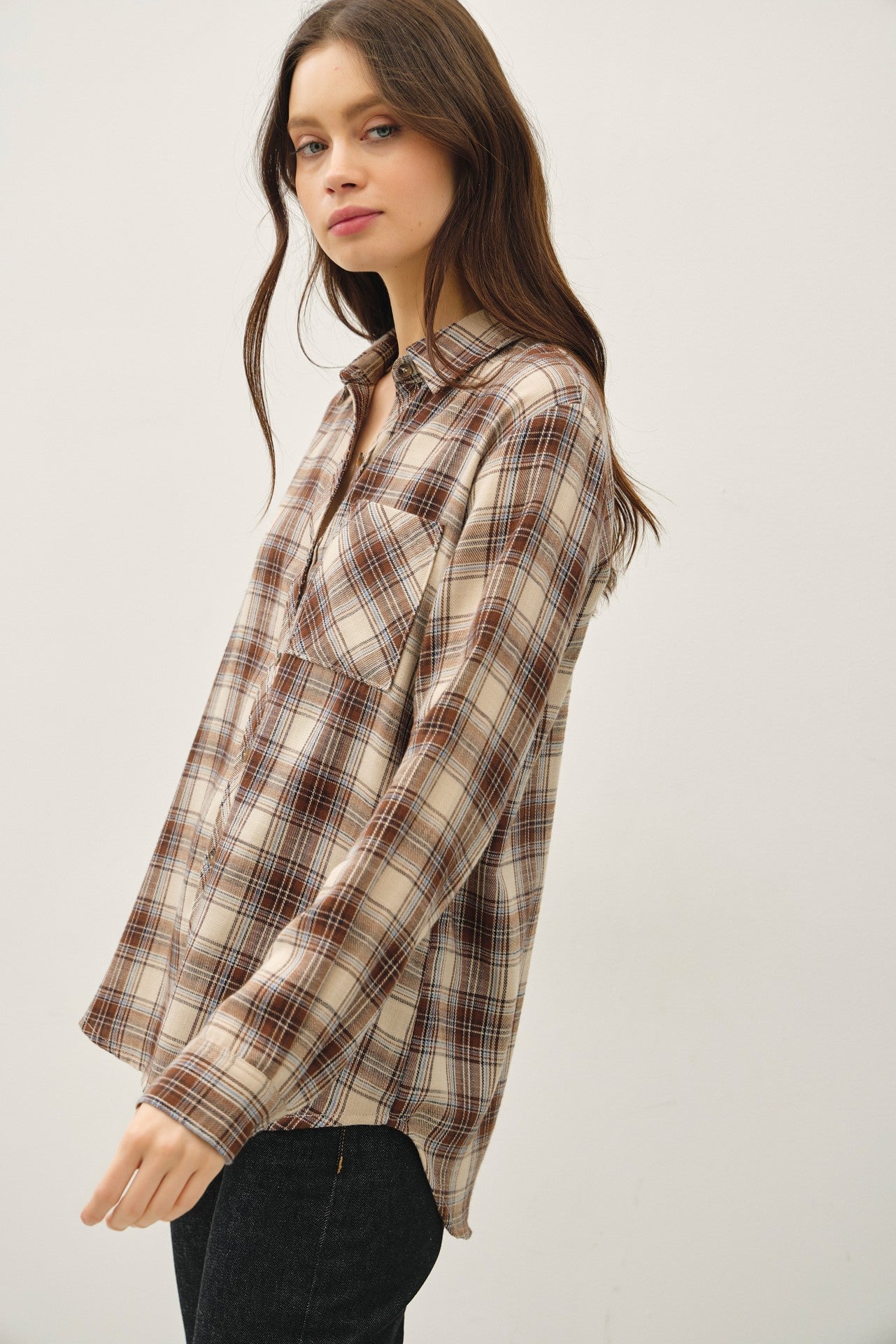 Browny Plaid Flannel Button Up Long Sleeve Shirt | BE COOL *LA LIVE PREORDER