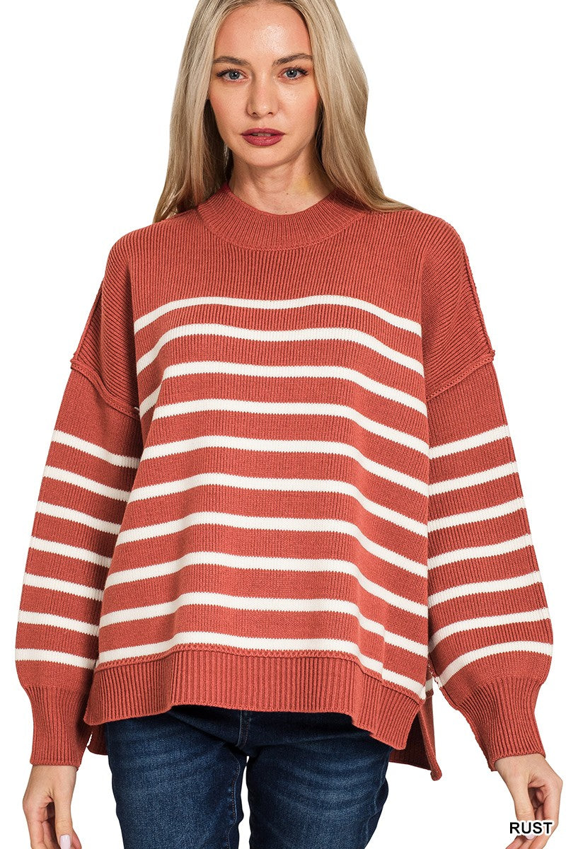 The Tessa Exposed Seam Striped Oversized Sweater | Zenana (8 COLORS) *DEAL*