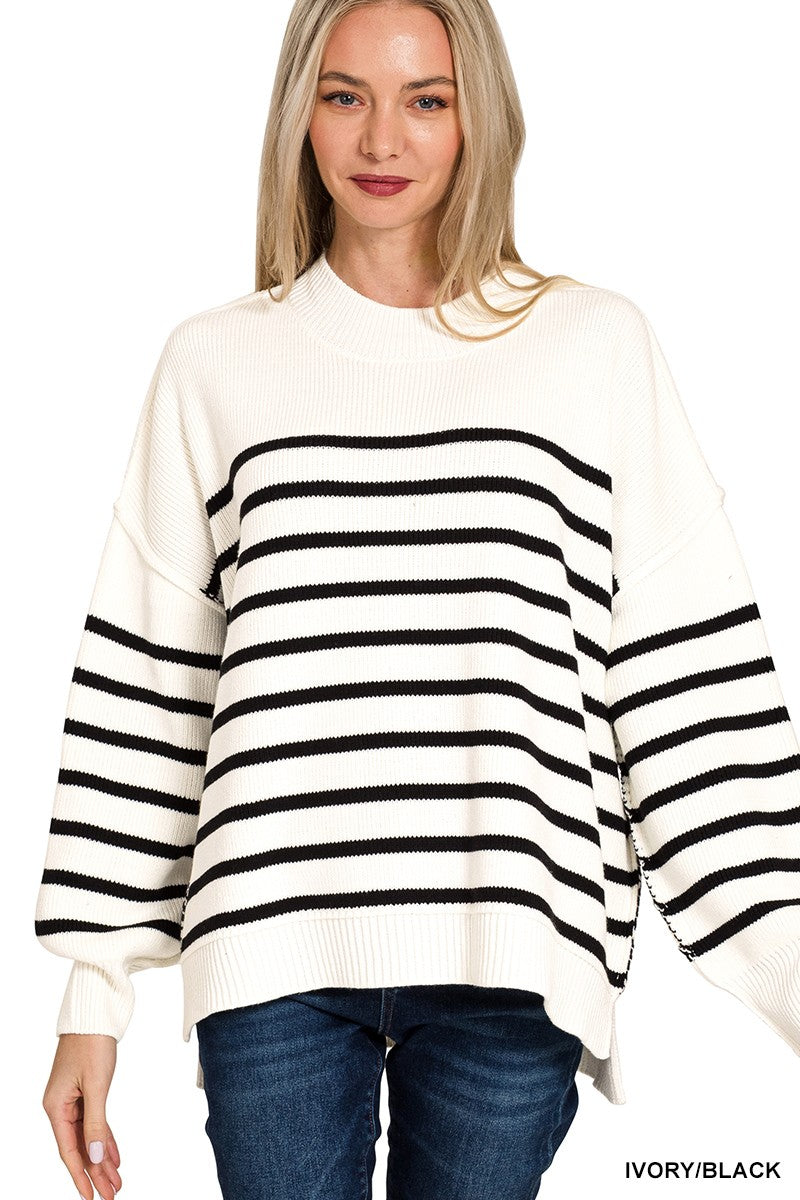 The Tessa Exposed Seam Striped Oversized Sweater | Zenana (8 COLORS) *DEAL*