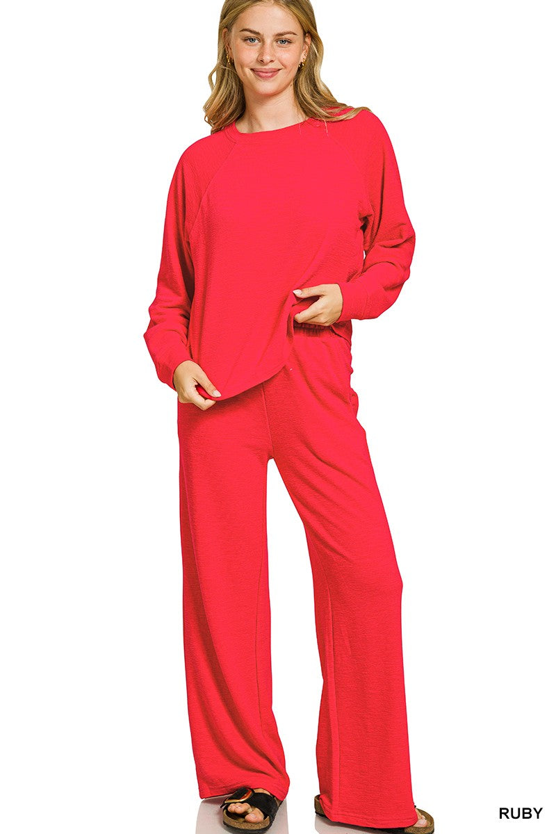 Slub Long Sleeve Top & Pants 2pcs Set (7 COLORS) | ZENANA *LA LIVE PREORDER