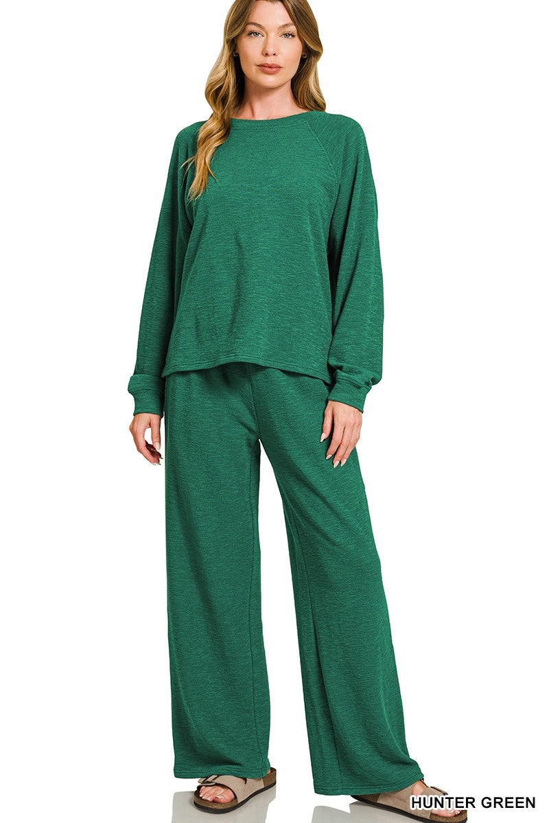 Slub Long Sleeve Top & Pants 2pcs Set (7 COLORS) | ZENANA *LA LIVE PREORDER