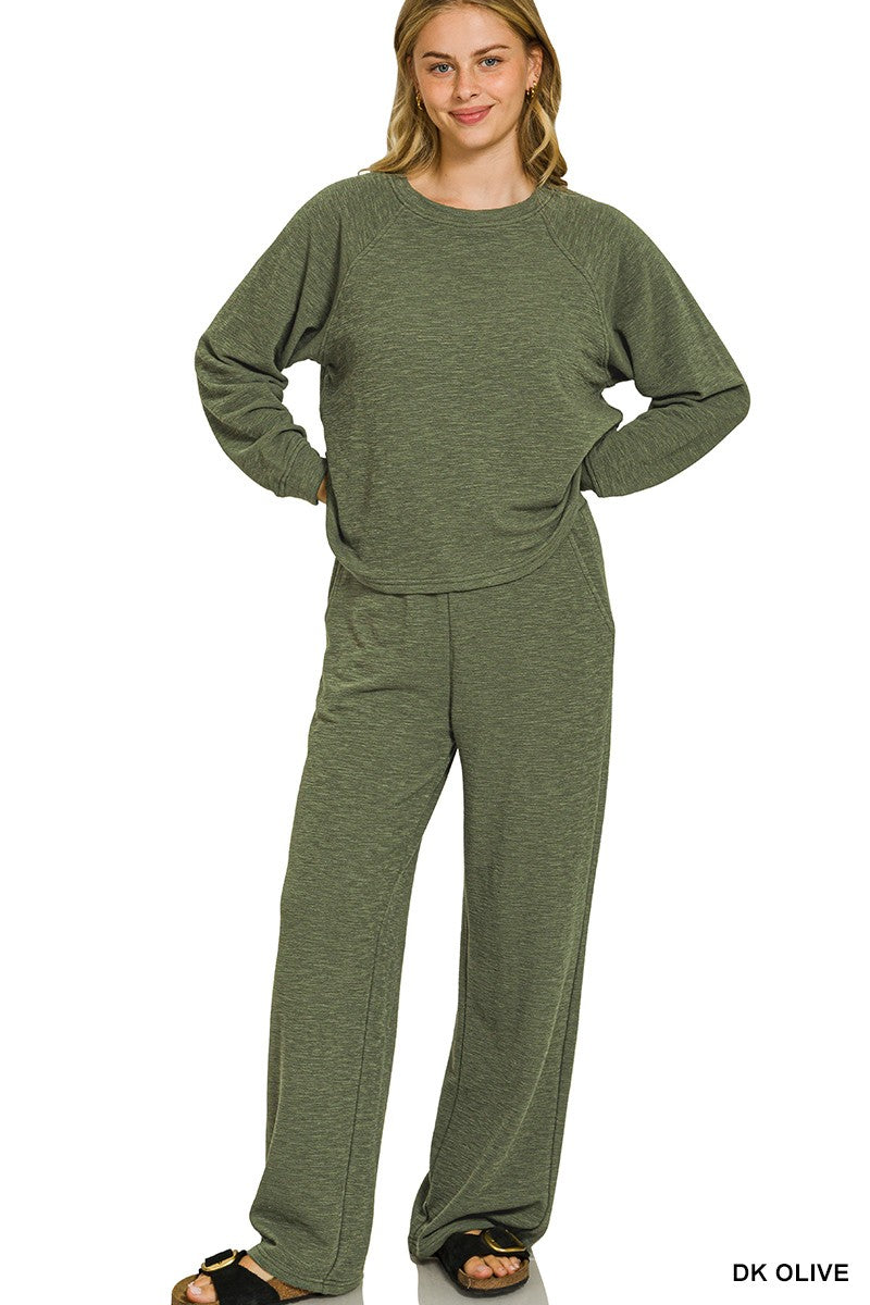 Slub Long Sleeve Top & Pants 2pcs Set (7 COLORS) | ZENANA *LA LIVE PREORDER