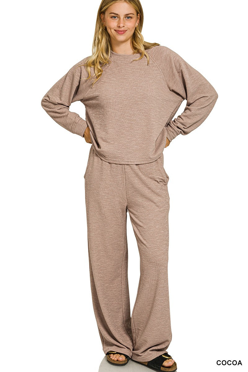 Slub Long Sleeve Top & Pants 2pcs Set (7 COLORS) | ZENANA *LA LIVE PREORDER