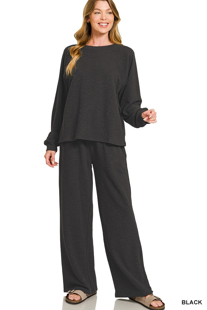 Slub Long Sleeve Top & Pants 2pcs Set (7 COLORS) | ZENANA *LA LIVE PREORDER