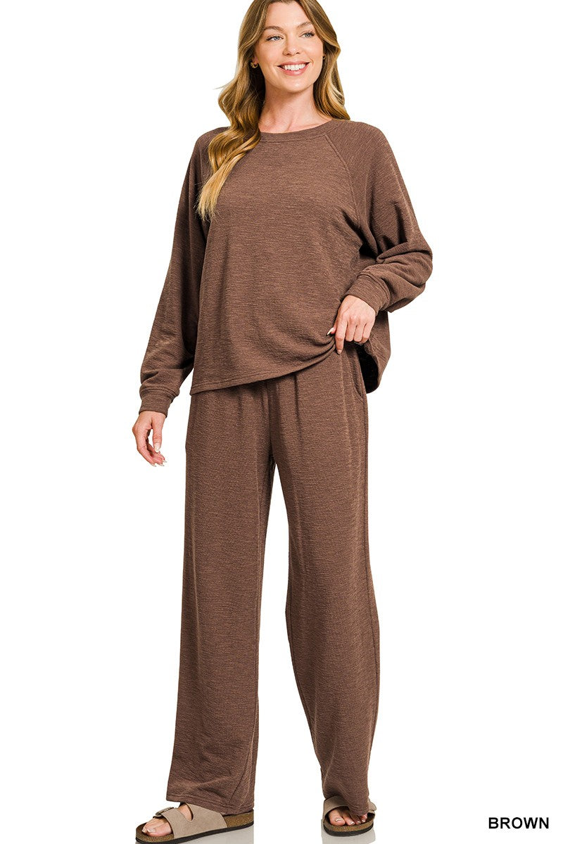 Slub Long Sleeve Top & Pants 2pcs Set (7 COLORS) | ZENANA *LA LIVE PREORDER