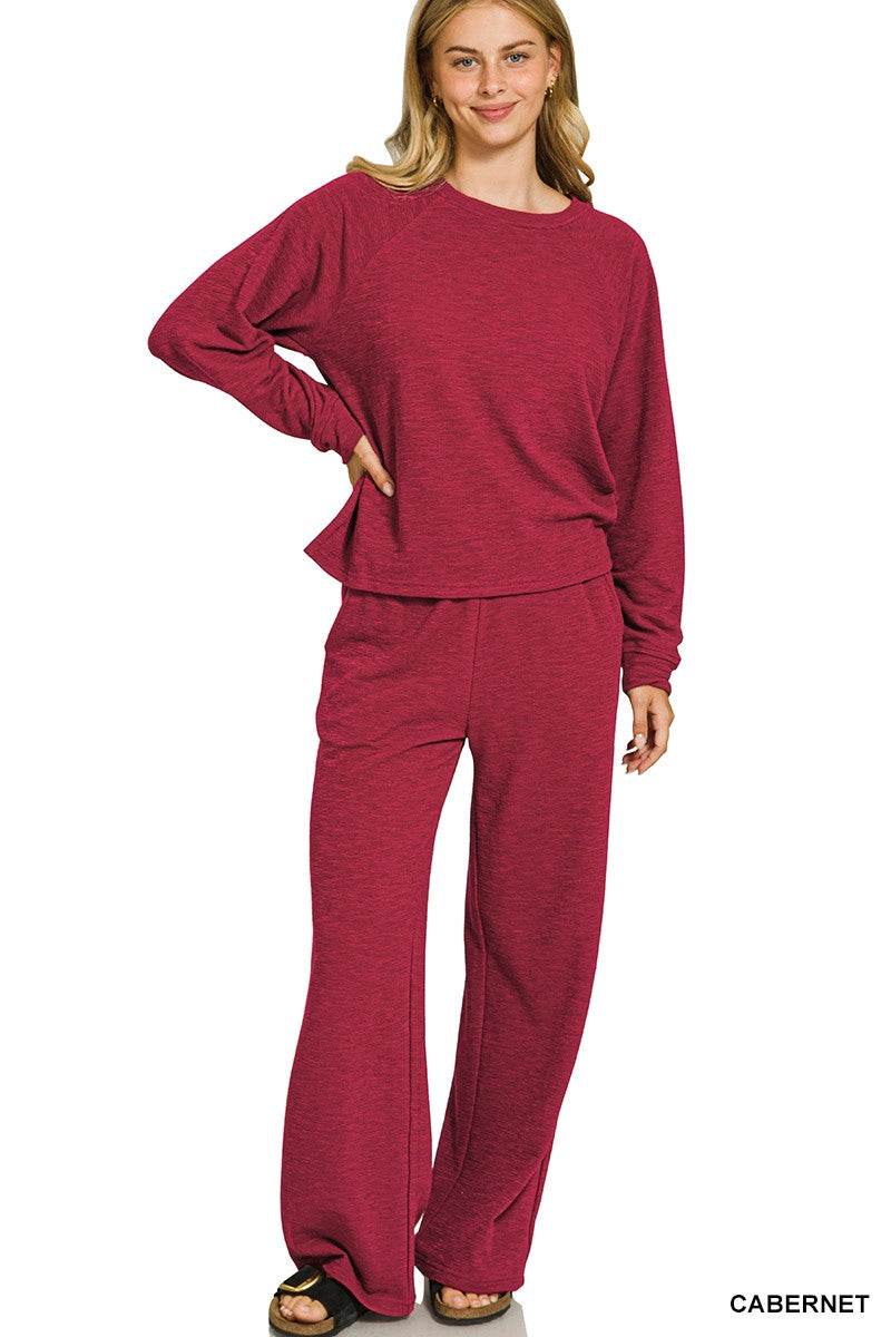 Slub Long Sleeve Top & Pants 2pcs Set (7 COLORS) | ZENANA *LA LIVE PREORDER