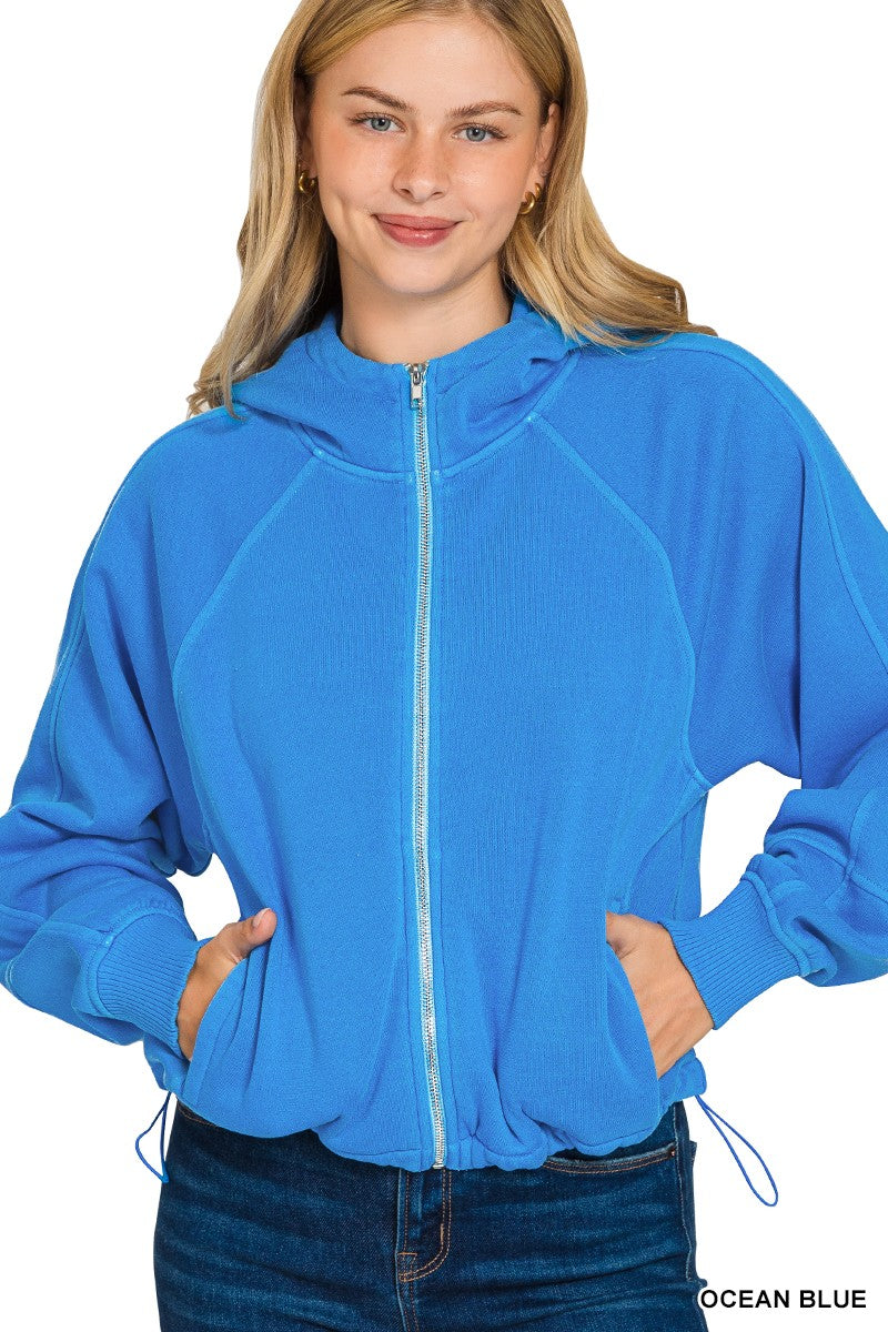 Fleece Pigment Dye Zip Up Hoodie W Pockets (5 COLORS) | ZENANA *LA LIVE PREORDER
