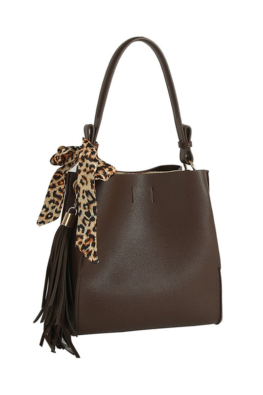 Chocolate Fashion Tassel Leopard Scarf Hand Bag *LA LIVE PREORDER