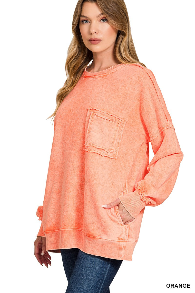 Halo Washed French Terry Exposed-seam Sweatshirt (6 COLORS) | ZENANA *LA LIVE PREORDER