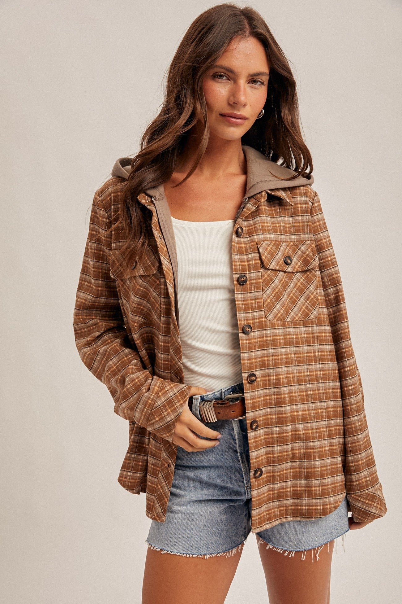 Button Down Plaid Fleece Lined Hoodie Shirt Jacket | HEM & THREAD *LA LIVE PREORDER 26% OFF