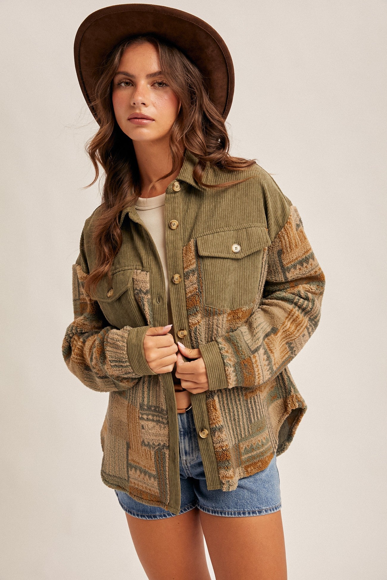 Patterned Fleece Corduroy Button Down Shirt | HEM & THREAD *LA LIVE PREORDER 36% OFF