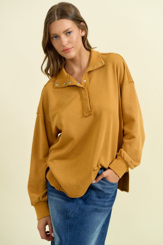 Funnel Neck Half Snap Button Sweatshirt