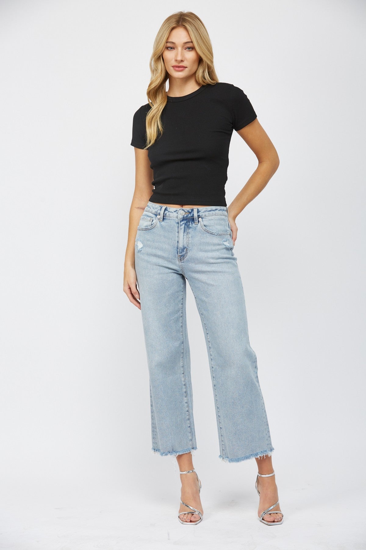 The Electric Blue High Rise Ankle Wide Leg Denim Jean | MICA - Final Sale