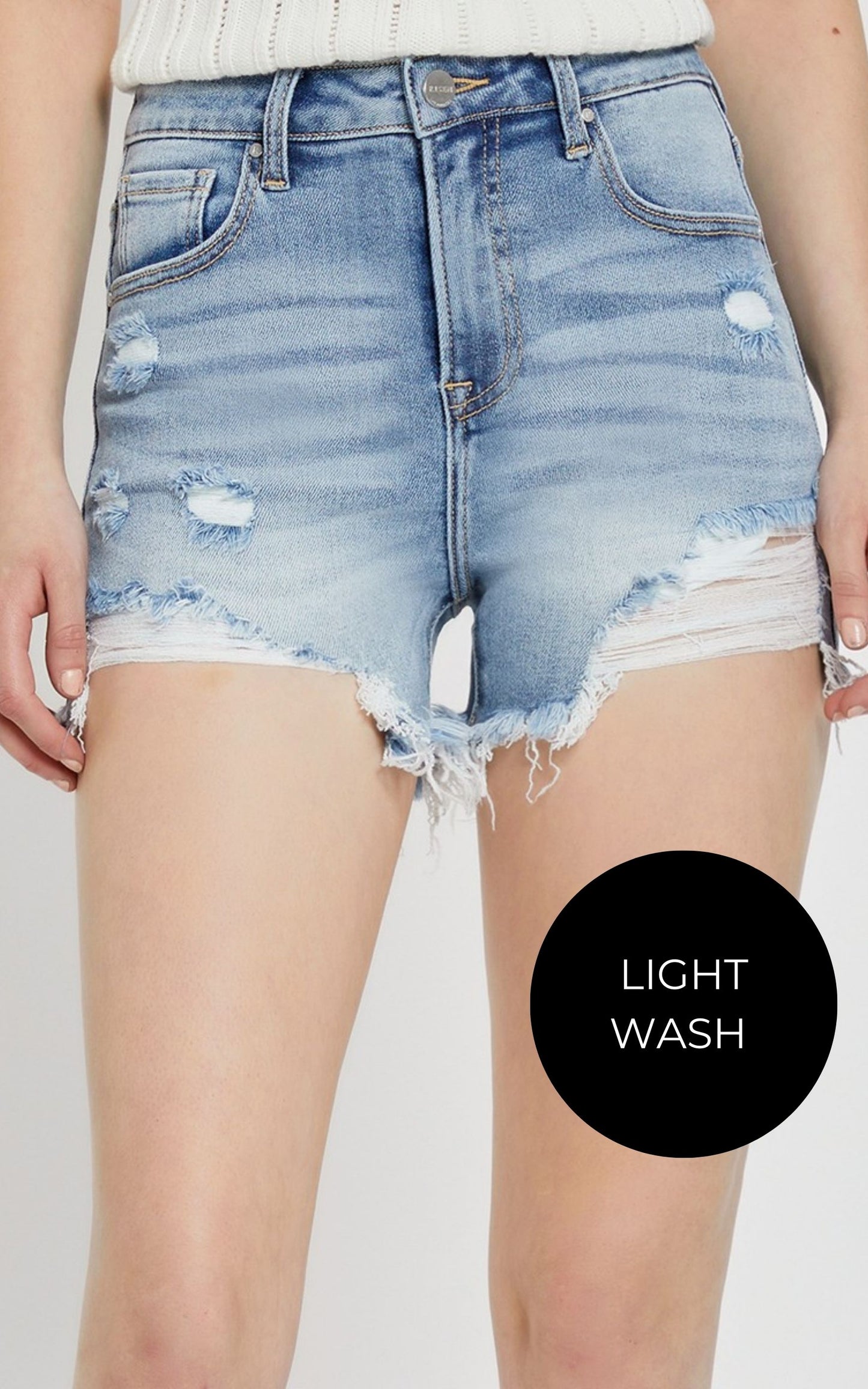 High Rise Distressed Denim Shorts | RISEN
