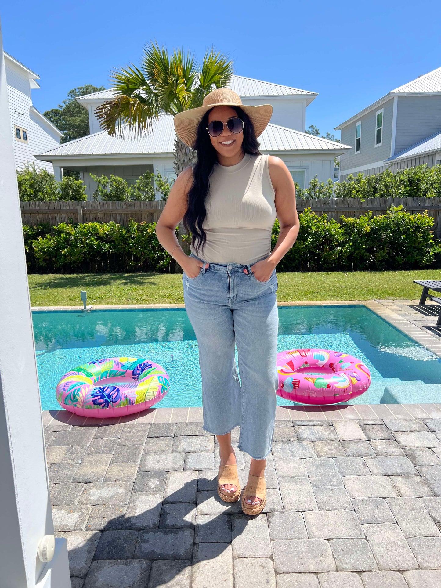 The Electric Blue High Rise Ankle Wide Leg Denim Jean | MICA - Final Sale