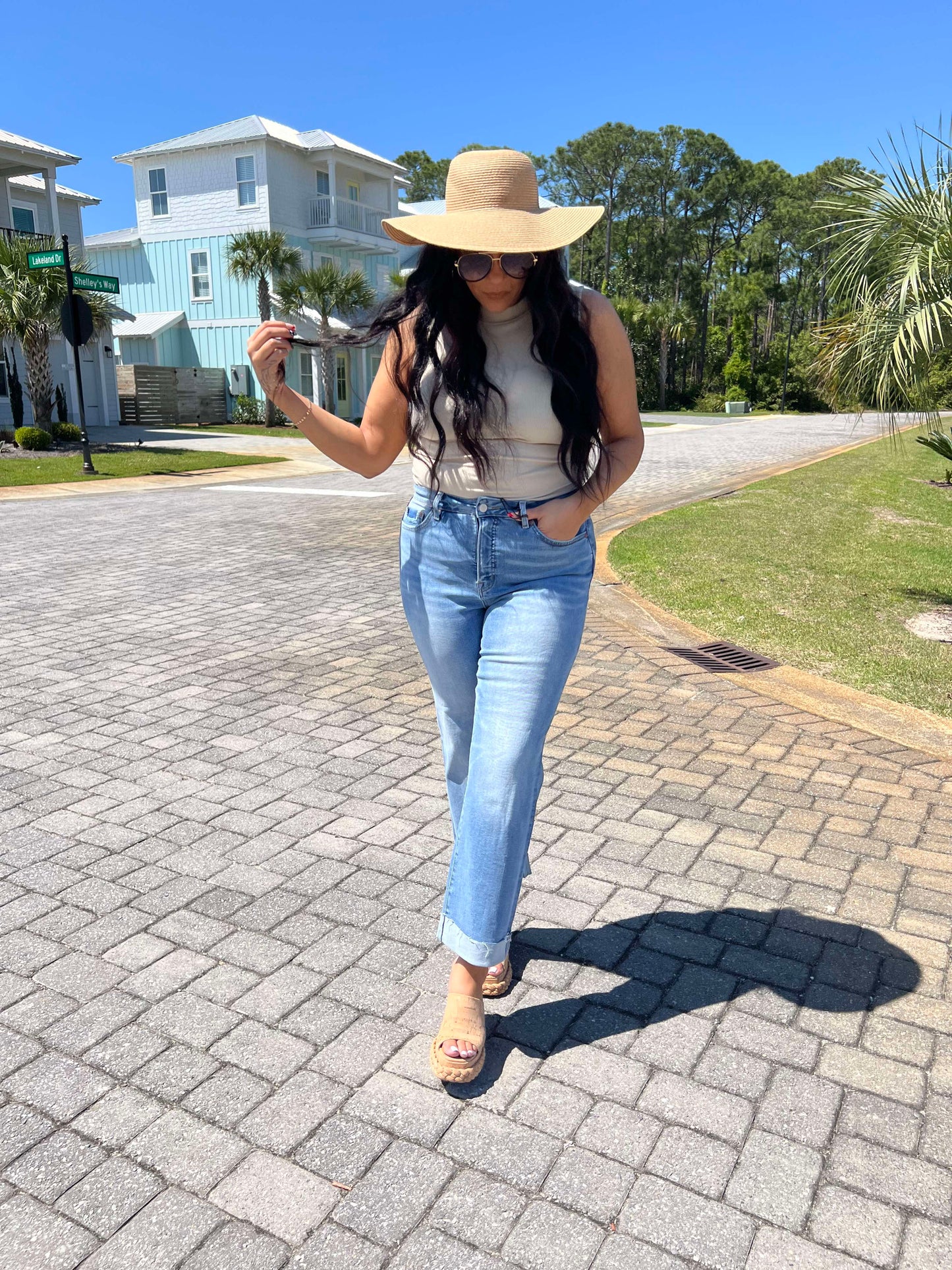High Rise Straight Leg w/ Cuffed Hem Denim Jean | MICA -FINAL SALE
