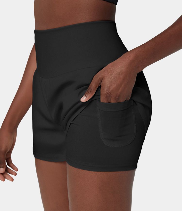 Halara Super High Waisted Back Pocket & Side Hidden Pocket 2-in-1 Yoga Shorts 2.5"** -Final Sale