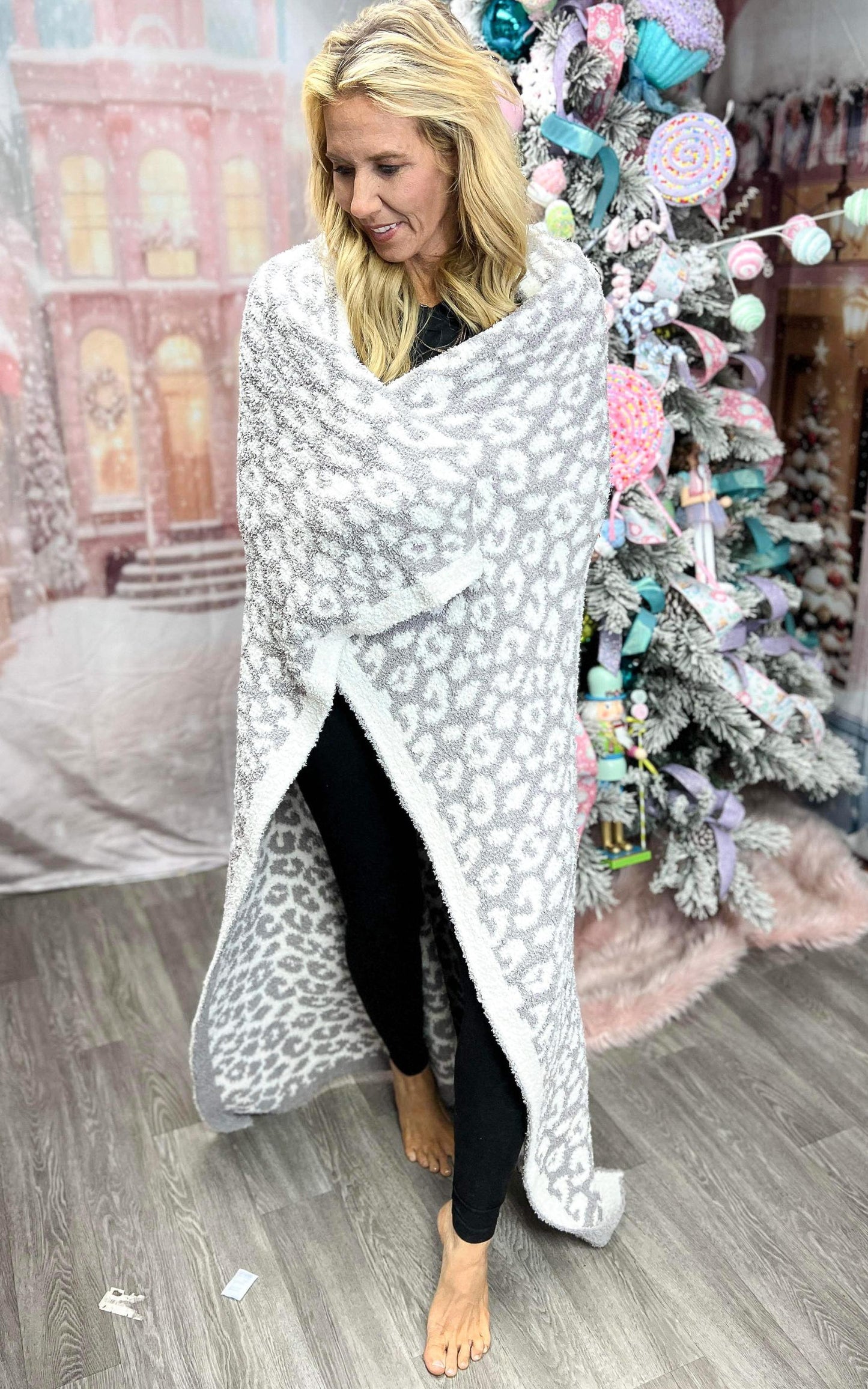 The Grey/Ivory Leopard Dreamer Blanket by Salty Wave -*DEAL-FINAL SALE