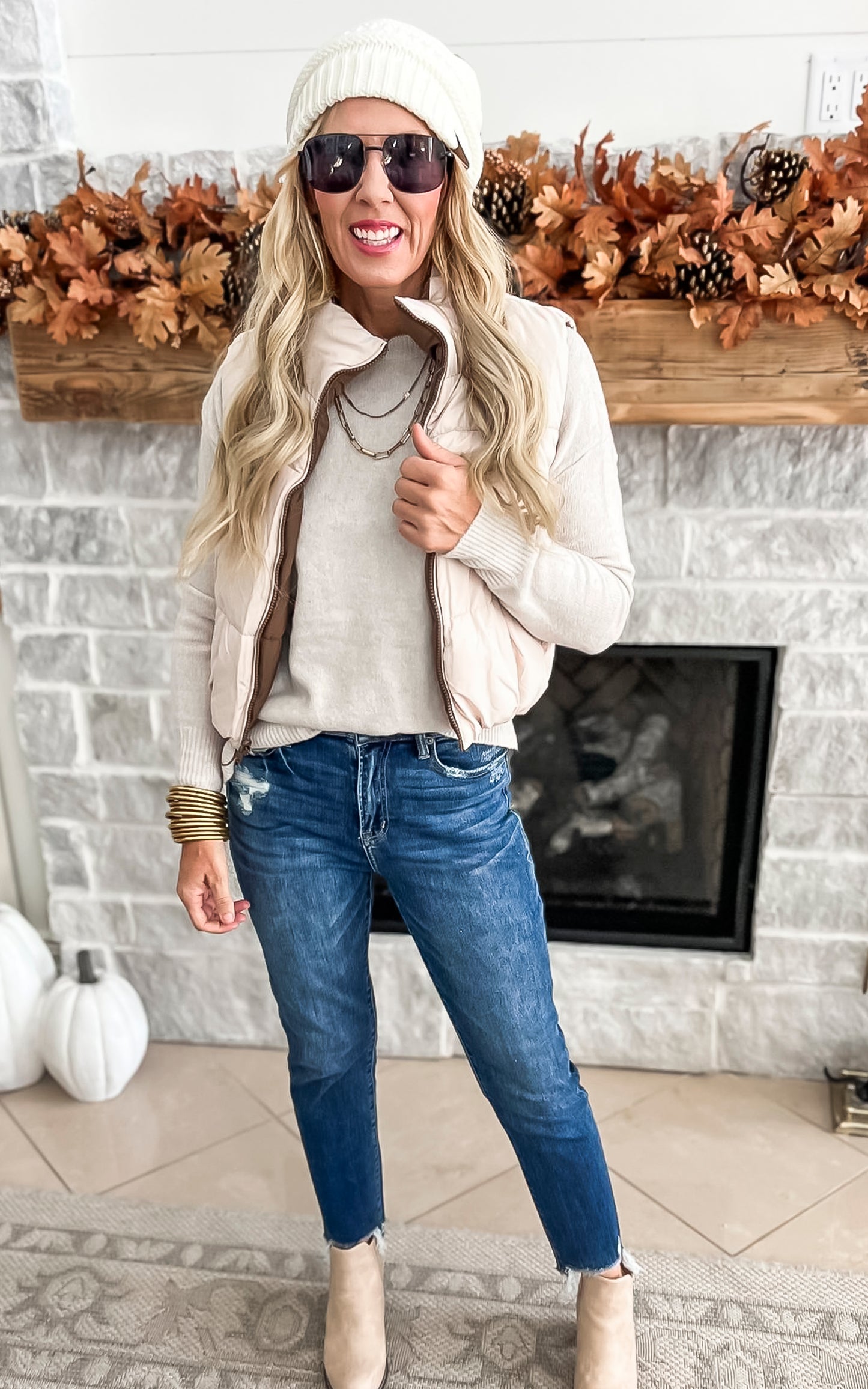 brown and ivory reversible veste