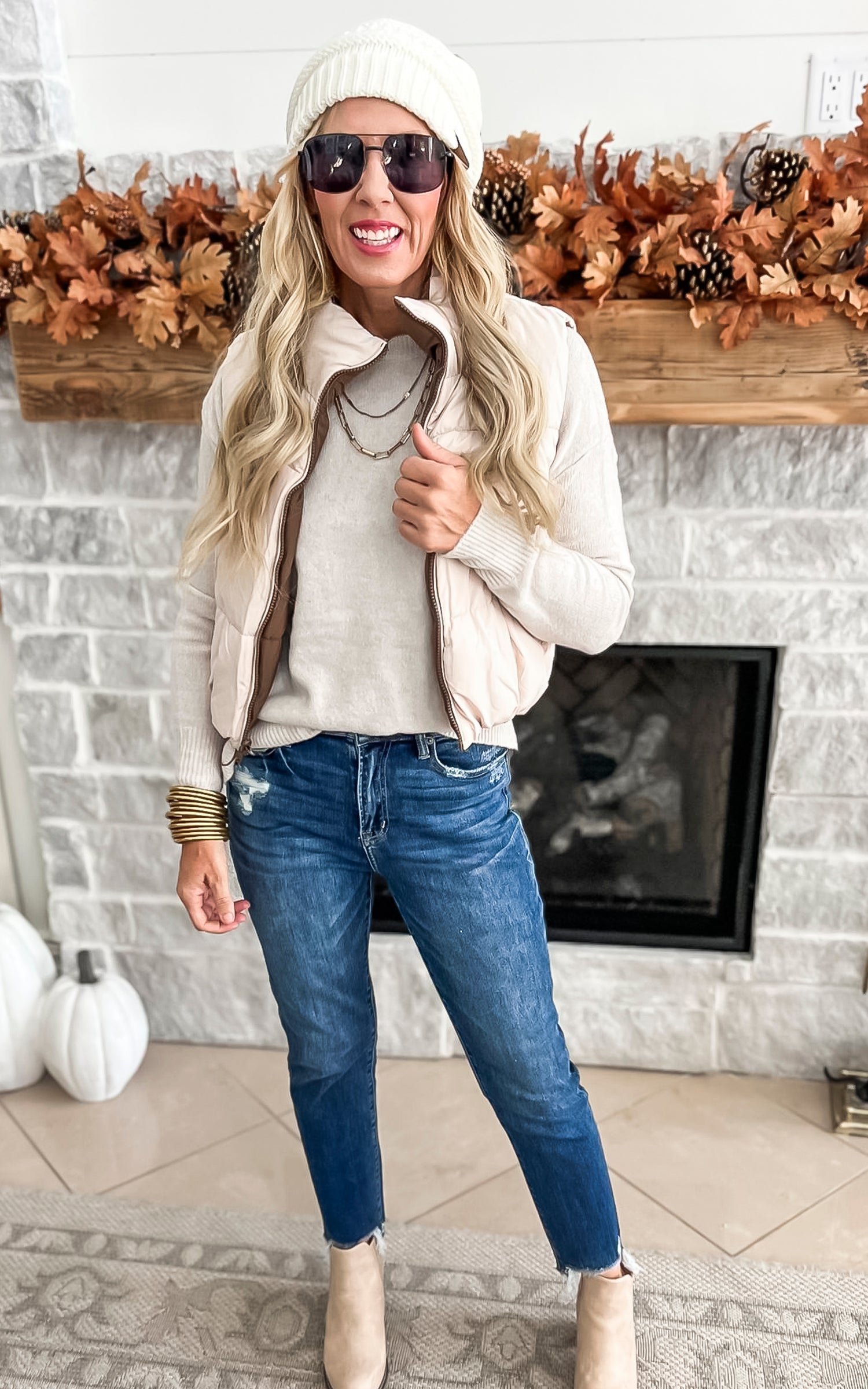 brown and ivory reversible veste