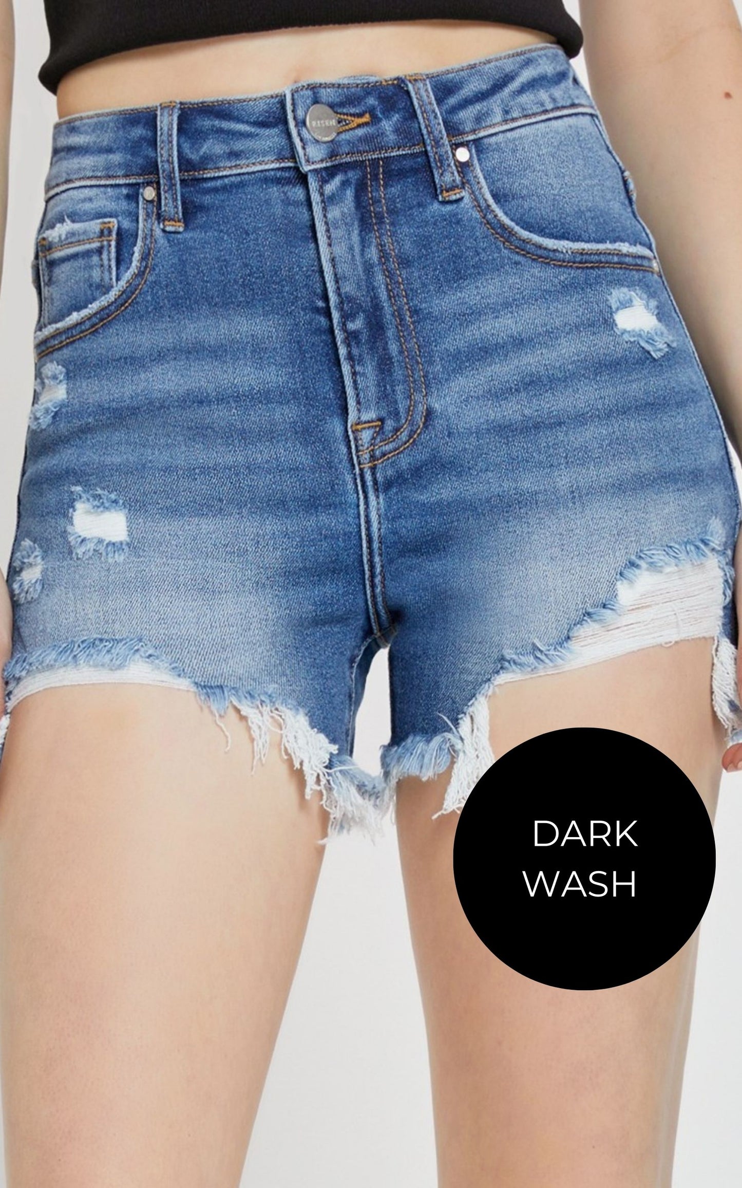 High Rise Distressed Denim Shorts | RISEN