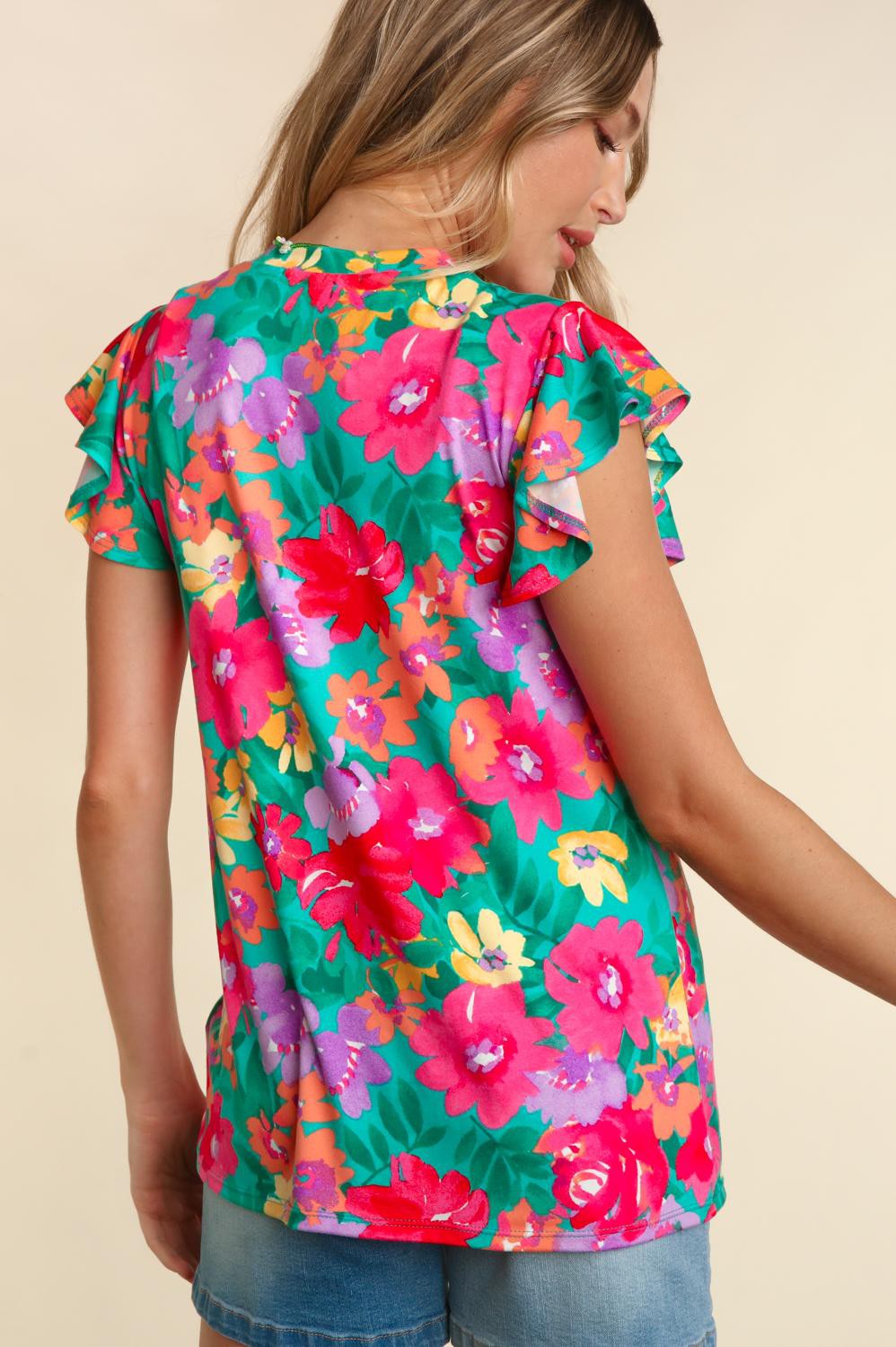 Ruffle Short Sleeve Floral Top - Final Sale
