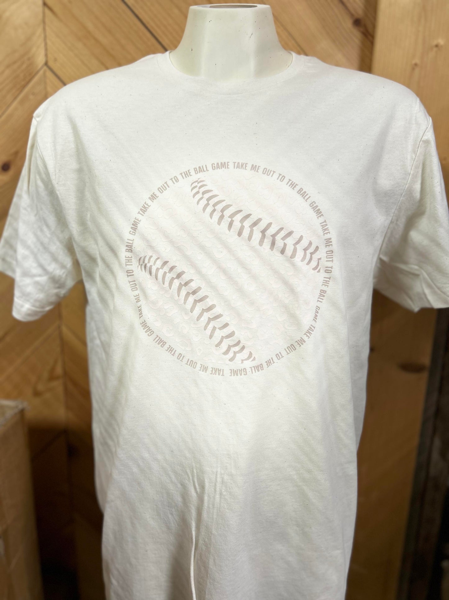 Cream Take Me Out to the Ballgame Baseball Graphic T-shirt-DAMAGED