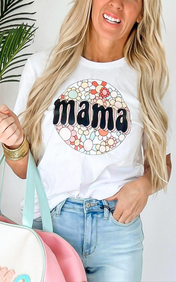 Mom Floral Circle Graphic T-shirt