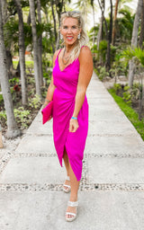 Orchid Silk Wrapped Midi Dress