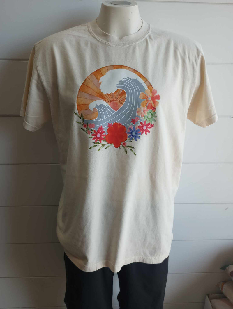 Cream Catching a Wave Garment Dyed Graphic T-shirt