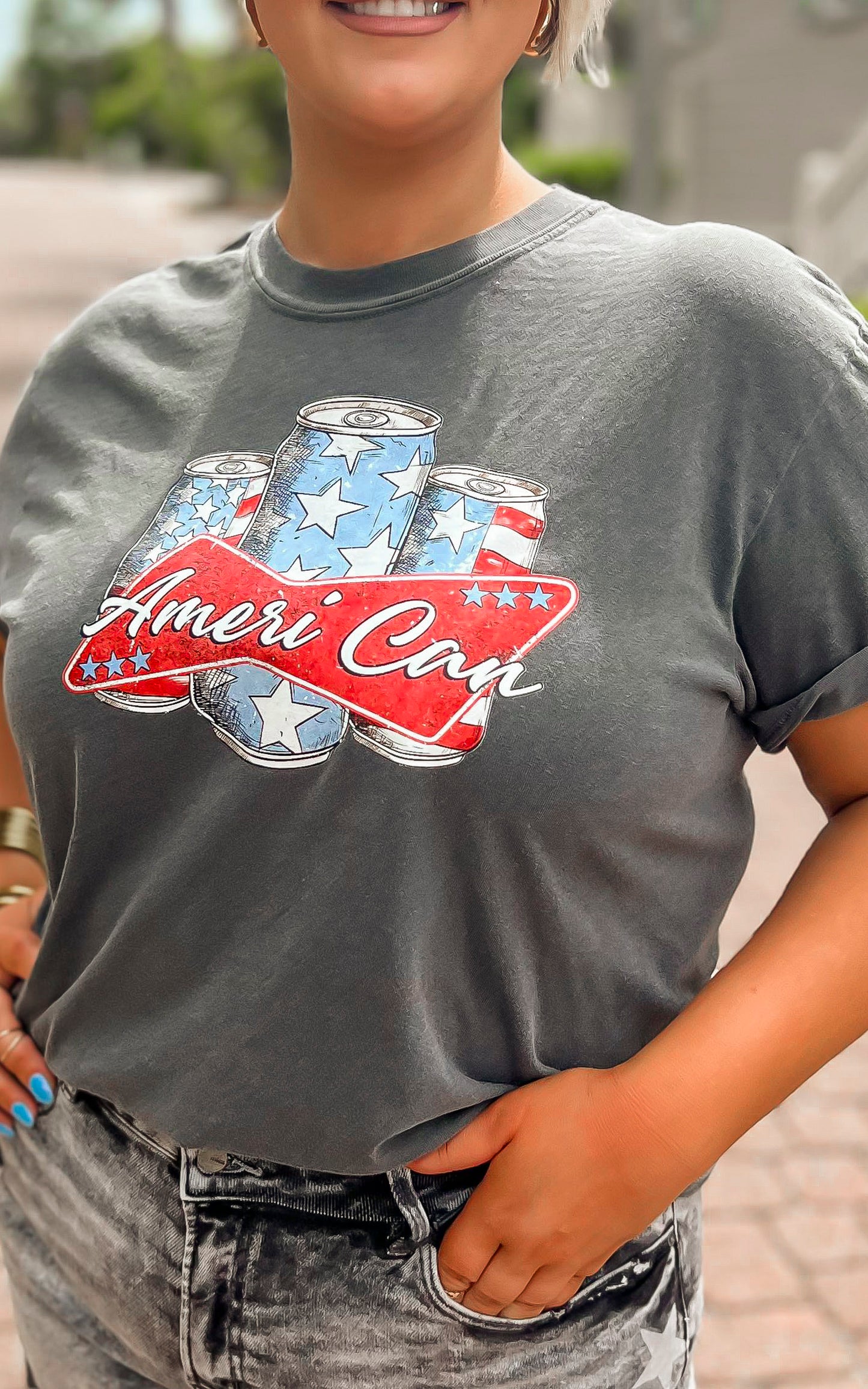 Charcoal AMERI CAN Garment Dyed Graphic T-shirt