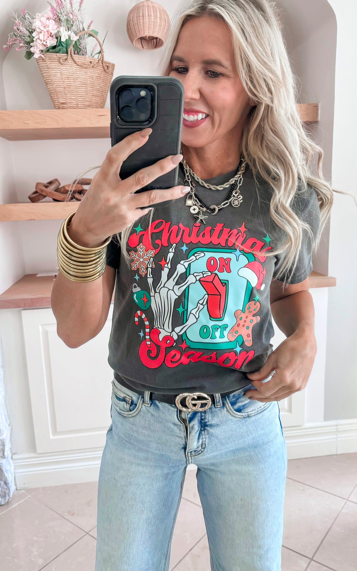 Christmas On/Off Switch Garment Dyed Graphic T-shirt**