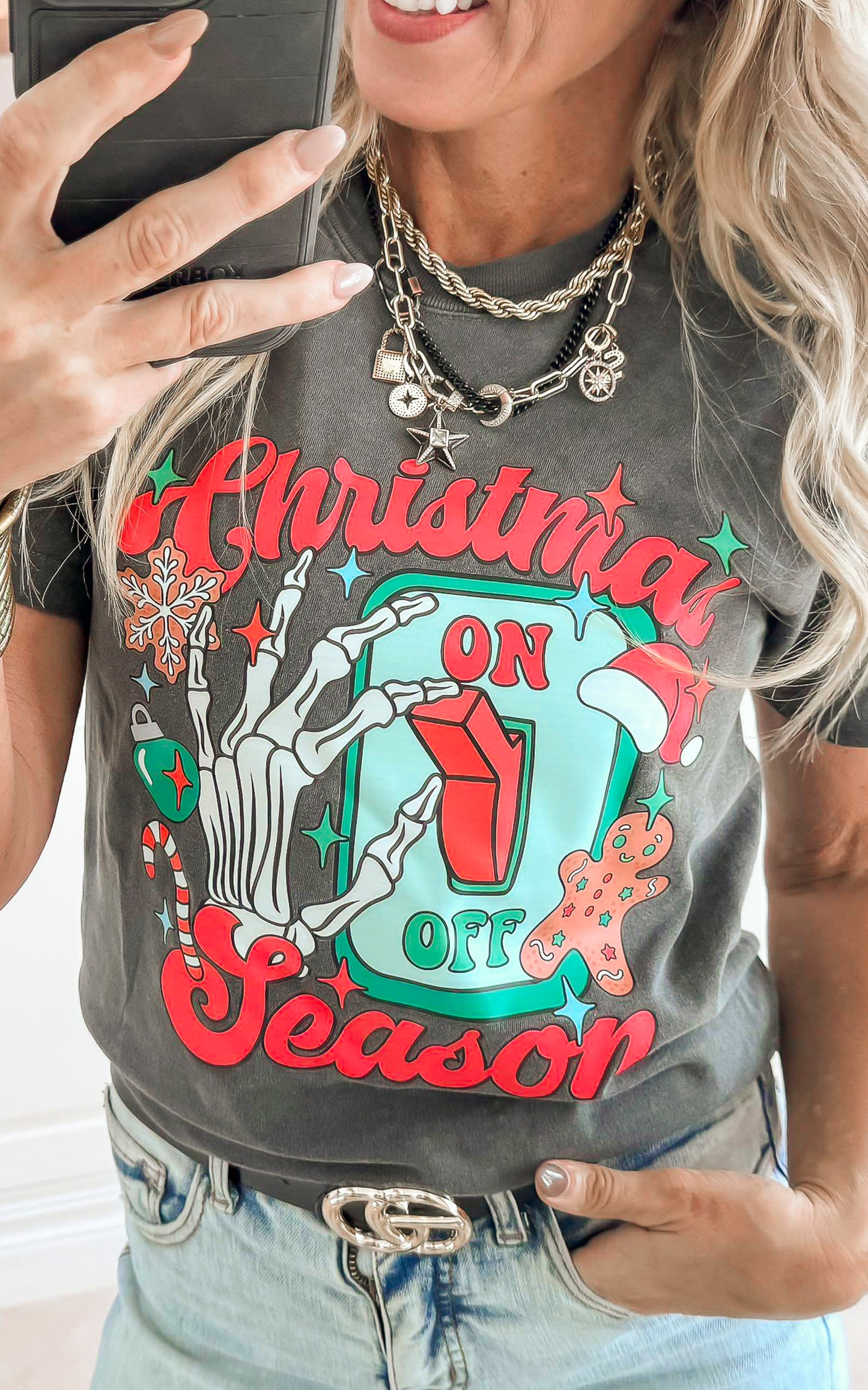 Christmas On/Off Switch Garment Dyed Graphic T-shirt**