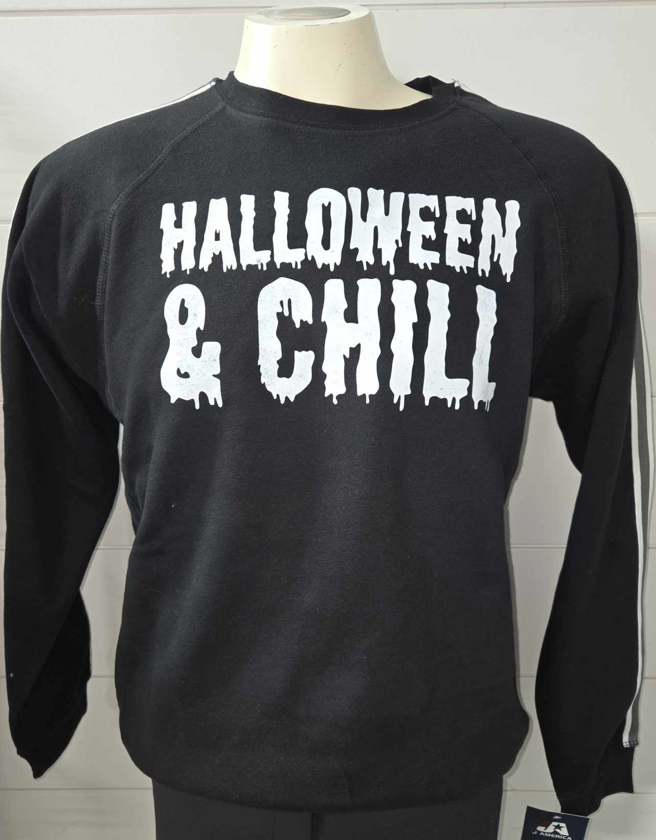 Halloween & Chill Fleece Black w/ Grey Stripe Graphic Sweatshirt - FINAL SALE